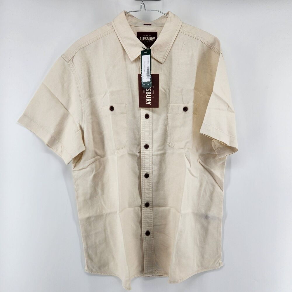 Alesbury Men's Off-White Large Hemp Lyocell Relaxed Fit Shirt NWT‎